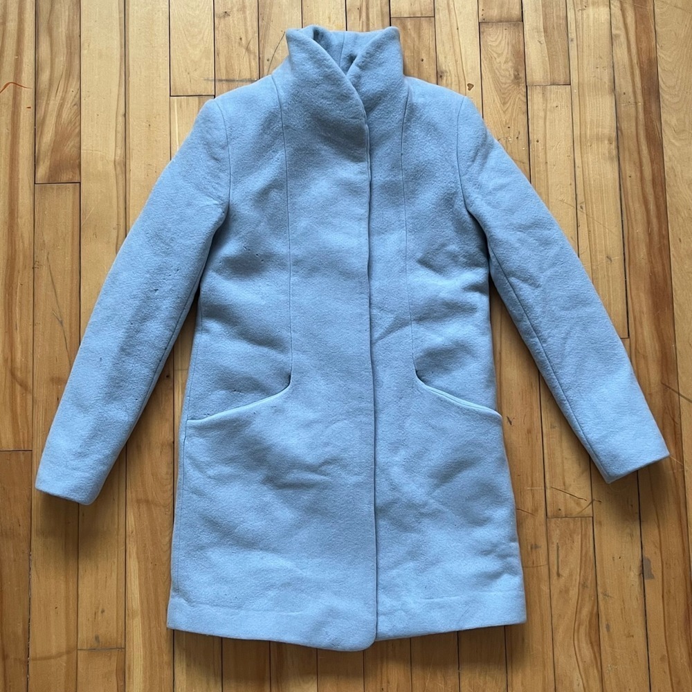 Wilfred Cocoon Wool Cashmere Blend Light Blue Collarless Coat Jacket XS